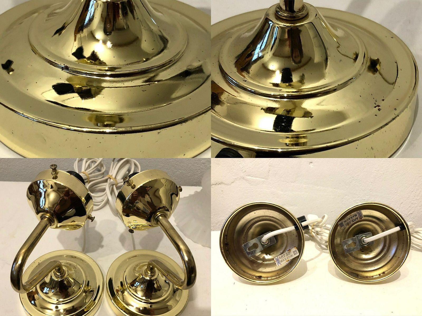 Danish Mid Century Wall Lamps With Patterned Glass Shades And Gold Metal Details   Design From Hagro A/S photo vintage