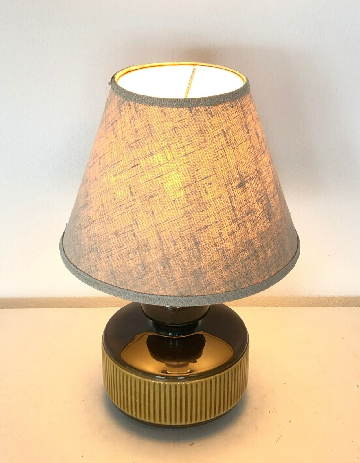 Danish Mid Century Modern Ceramic Table Lamp With Green And Yellow Glaze And Gorgeous Ridges   Design By Søholm, Bornholm Denmark photo 234.0
