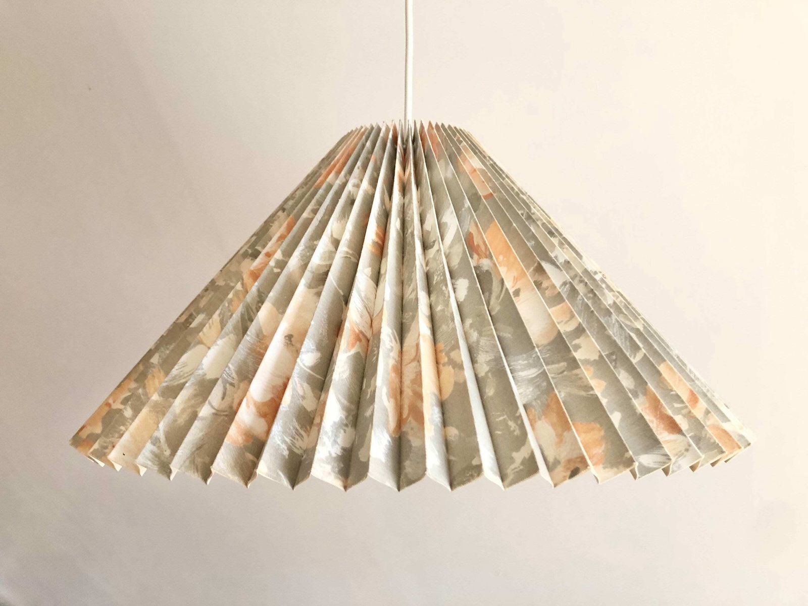 Danish Vintage Mid Century Ceiling Lamp With Pleated Fabric Shade In Great Flower Pattern photo for sale