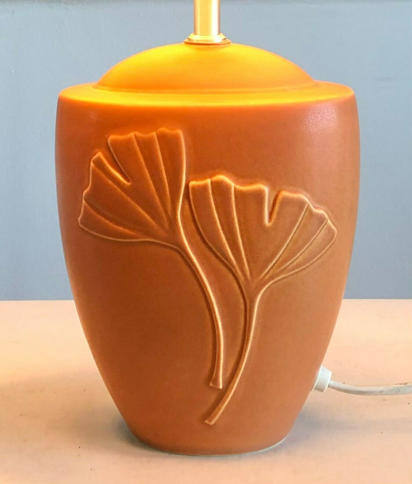 Danish Original Mid Century Modern Ceramic Table Lamp With Pale Orange Glaze And Gorgeous Leaf Relief   Design By Søholm, Bornholm Denmark photo furniture