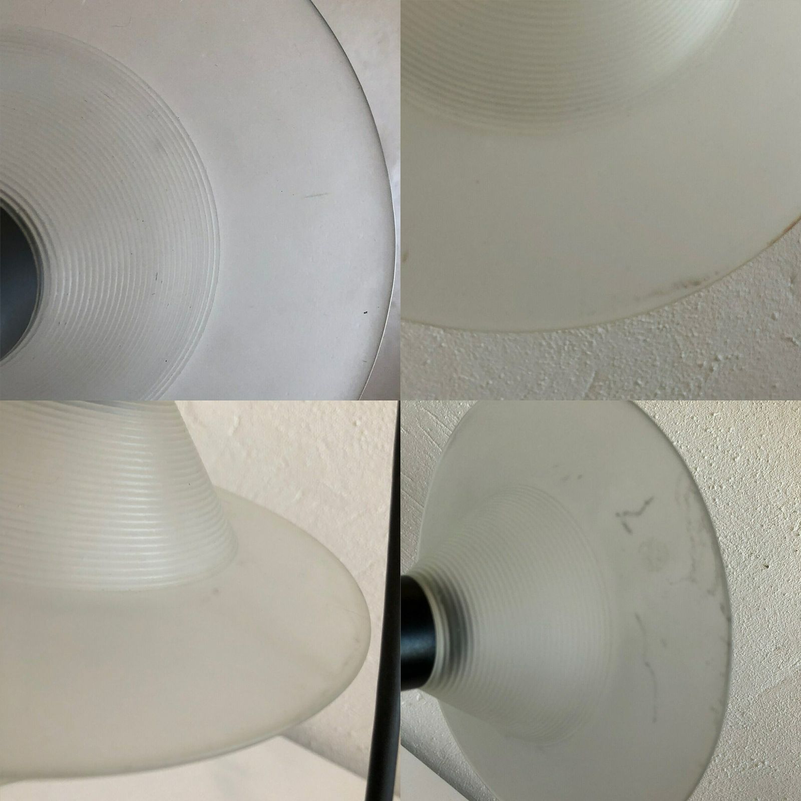 photo for sale Pair Of Danish Postmodern Minimalist Ceiling Lamps In Frosted Glass With Grooved Pattern   Design From Odreco