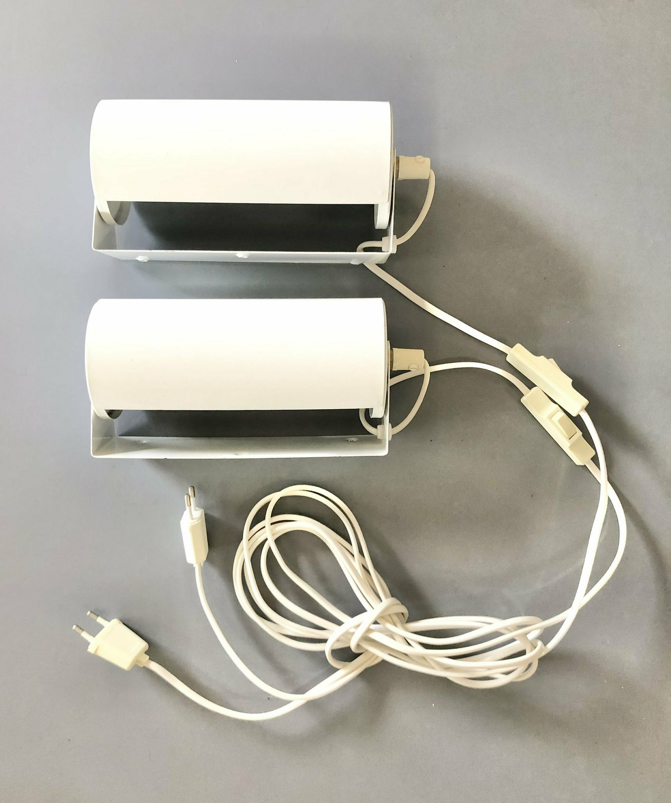 Pair Of Vintage Ikea Minimalist Wall Lamps In White Metal With Up And Downwards Light photo vintage