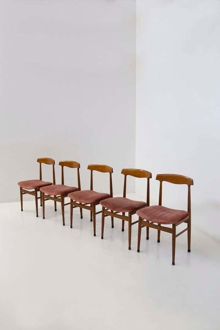 Set Of Five Italian Wood And Velvet Chairs photo for sale