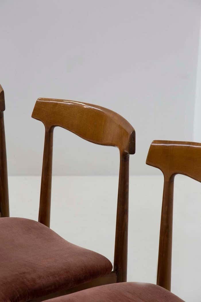 Set Of Five Italian Wood And Velvet Chairs photo Furniture