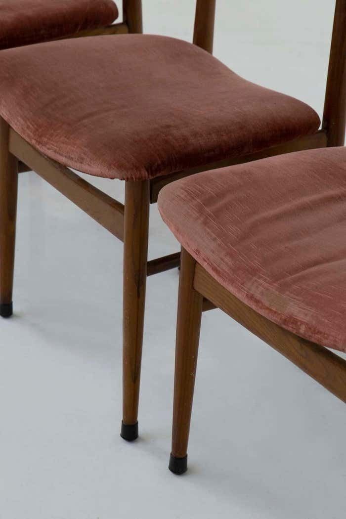 photo furniture Set Of Five Italian Wood And Velvet Chairs