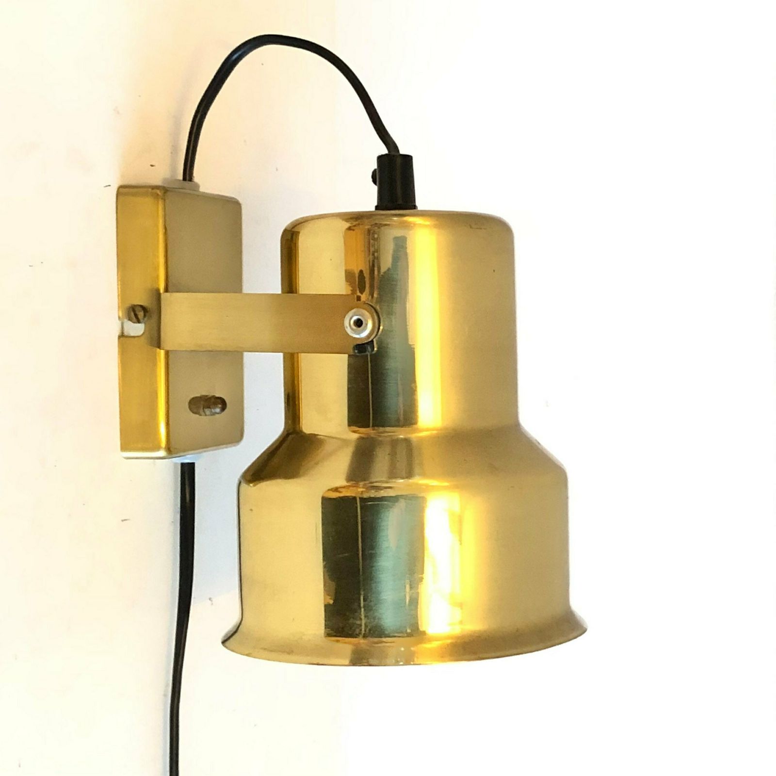 Danish Mid Century Brass Wall Lamp With Adjustable Shade And Great Details   Design By Abo, Randers