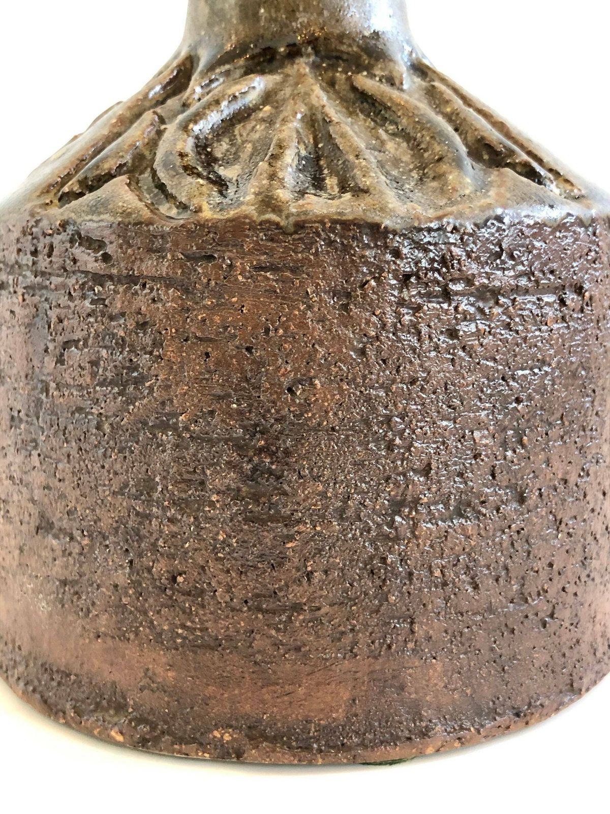 Danish Mid Century Stoneware Ceramic Table Lamp With Organic Shaped Relief In Dark Green And Black Glaze photo buy