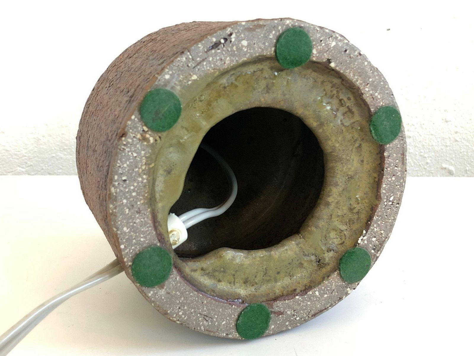 photo furniture Danish Mid Century Stoneware Ceramic Table Lamp With Organic Shaped Relief In Dark Green And Black Glaze