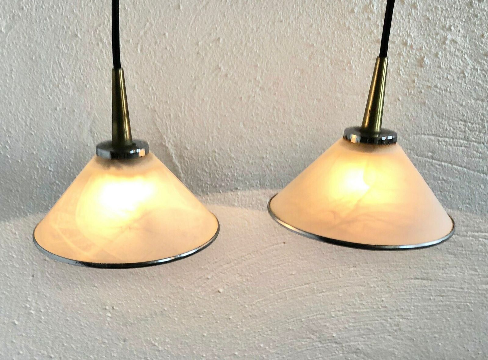 Pair Of Danish Postmodern Marbled Glass And Metal Ceiling Lamps   Design From Nordlux photo for sale