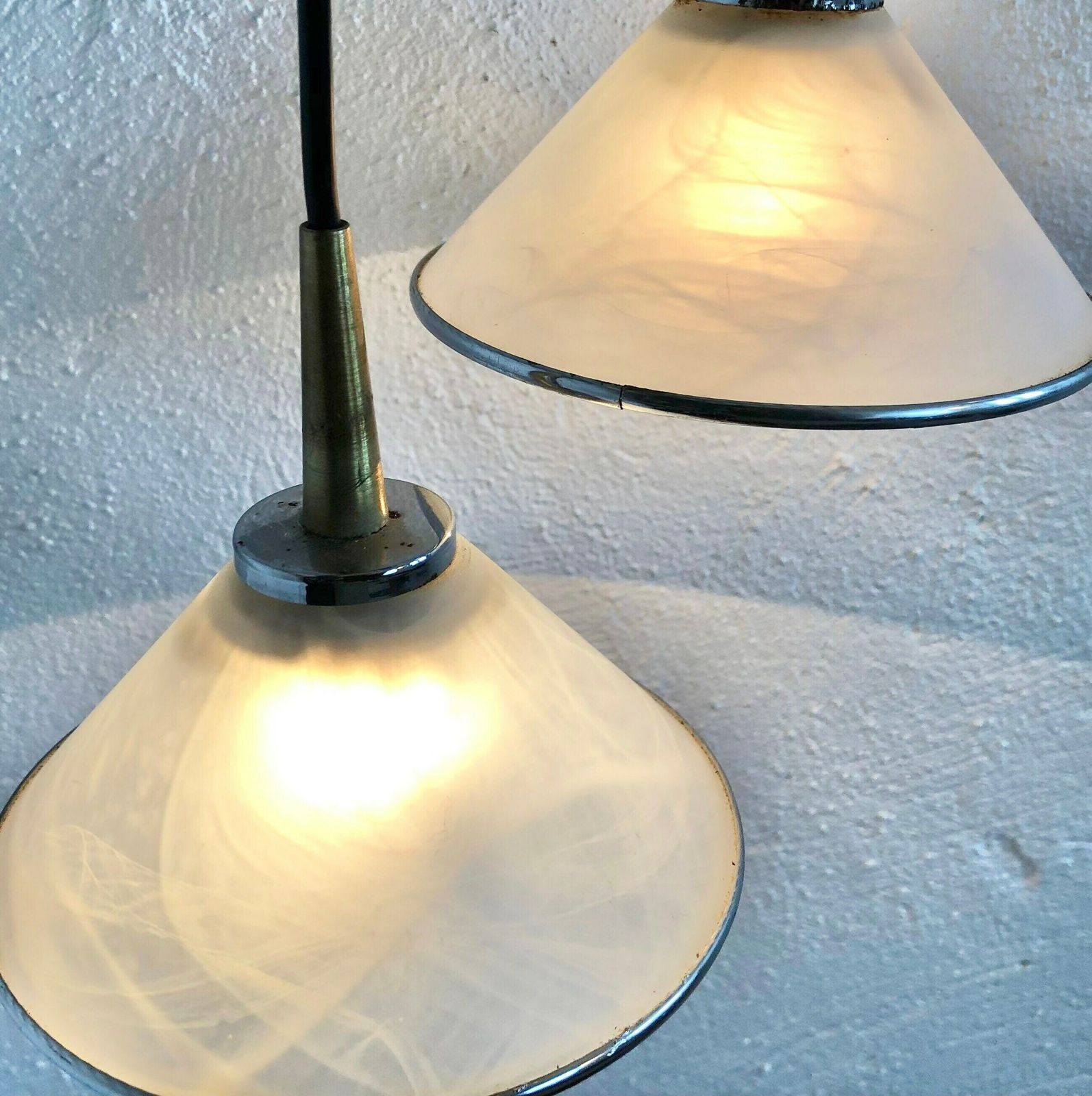 Pair Of Danish Postmodern Marbled Glass And Metal Ceiling Lamps   Design From Nordlux photo Lighting