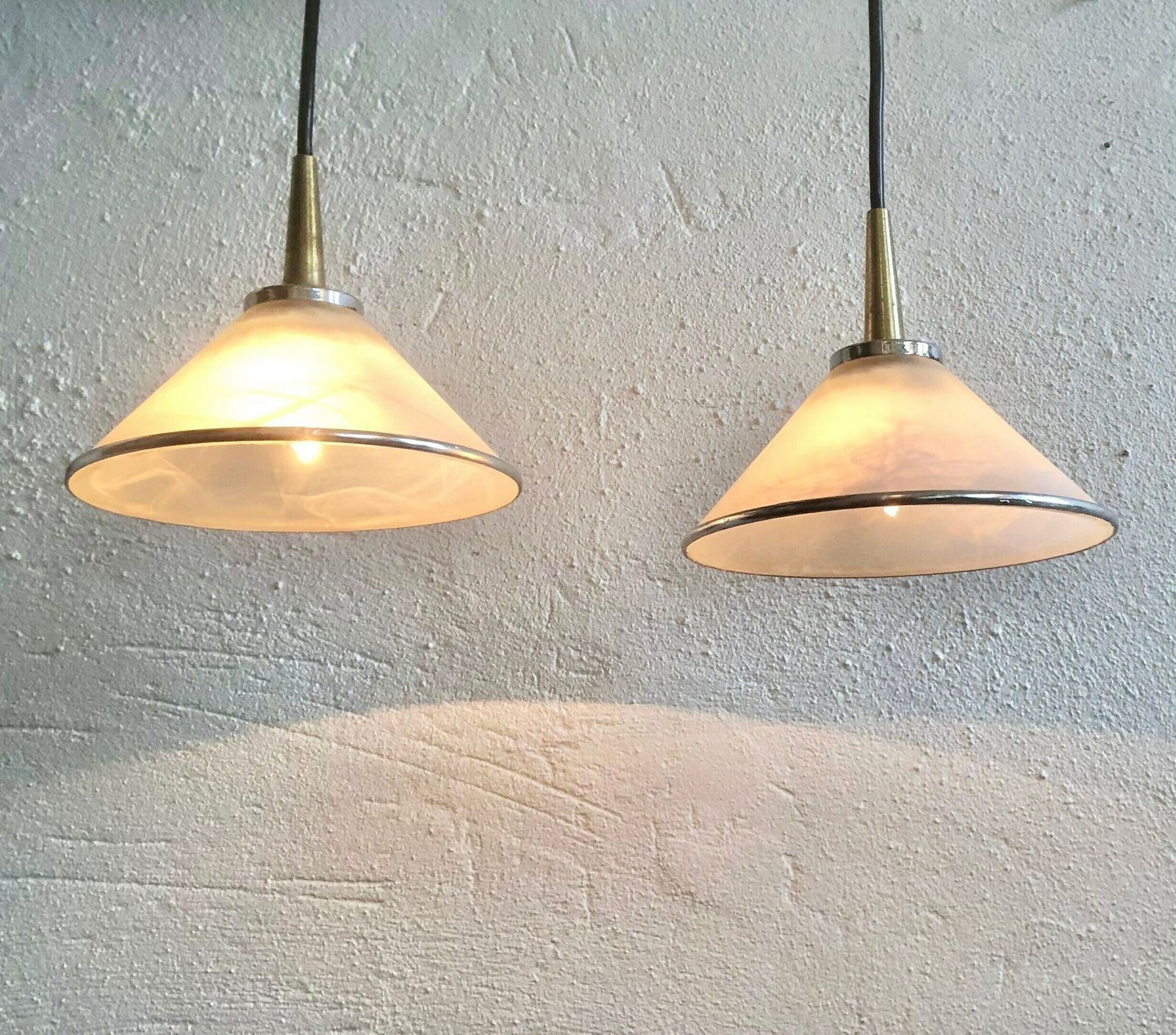 Pair Of Danish Postmodern Marbled Glass And Metal Ceiling Lamps   Design From Nordlux photo 197.0