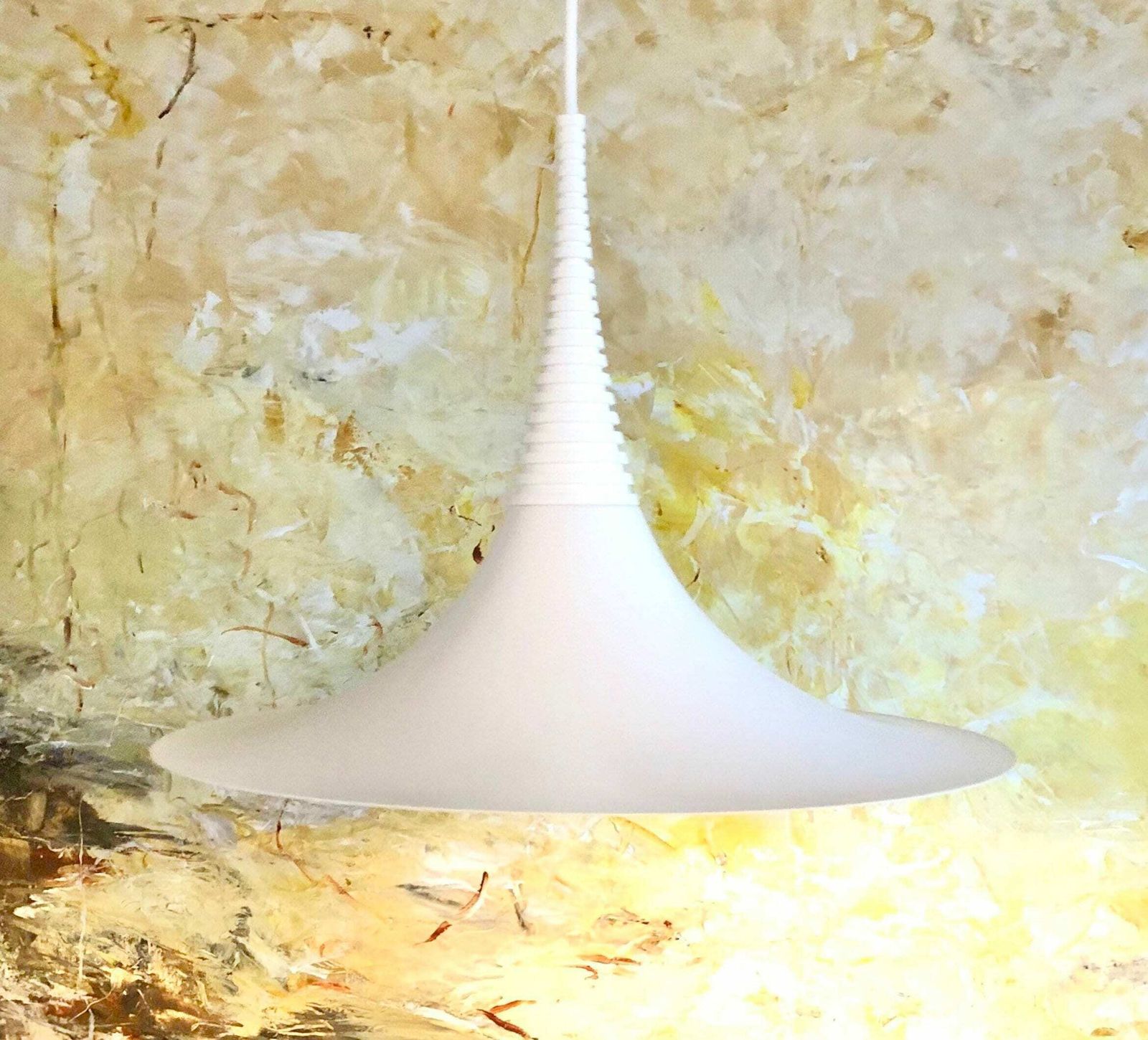 Danish Postmodern White Trumpet "Verona" Ceiling Lamp In Metal   Design By Ad Van Berlo For Knud Christensen Electric In The 1980s