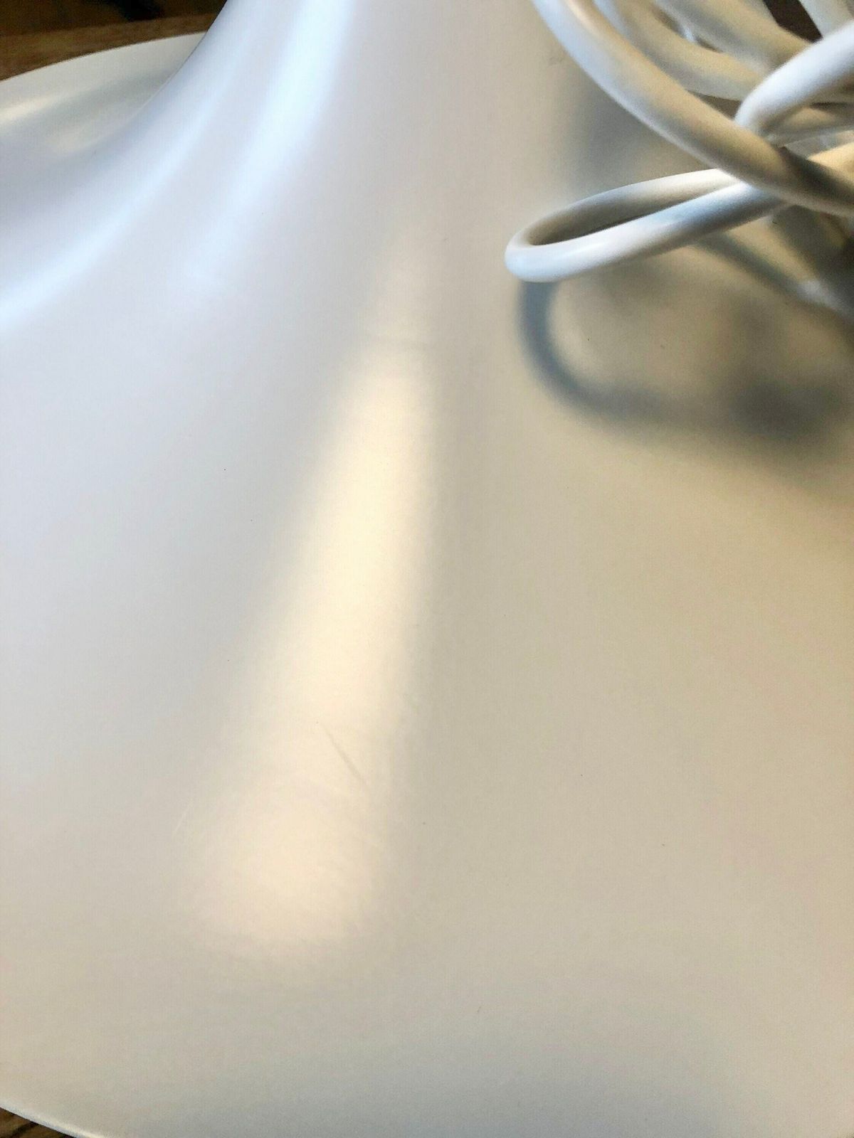 photo for sale Danish Postmodern White Trumpet "Verona" Ceiling Lamp In Metal   Design By Ad Van Berlo For Knud Christensen Electric In The 1980s