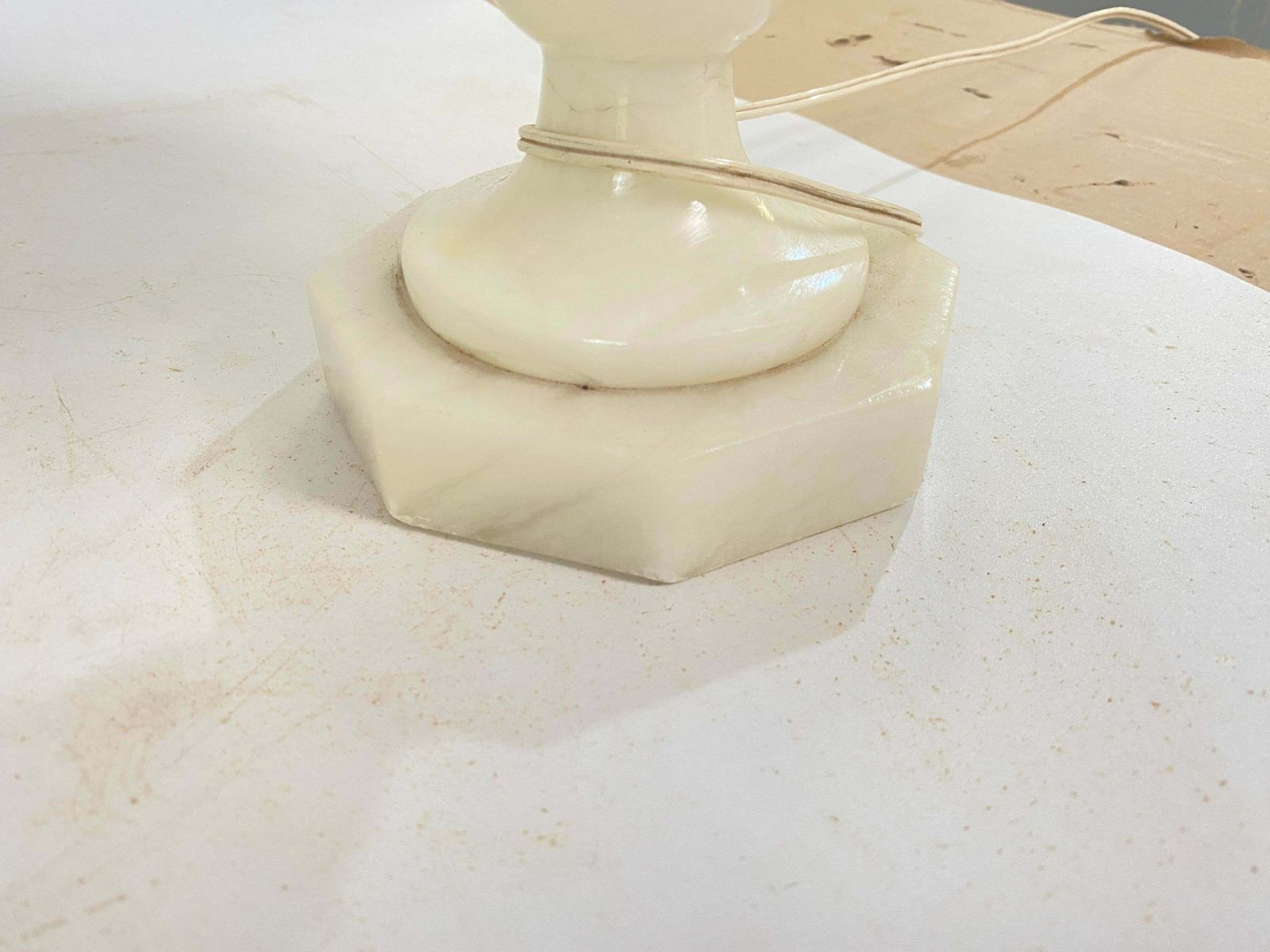 Art Deco Alabaster Urn Uplighter Table Lamp, White Color France, Circa 1960 photo 693.0