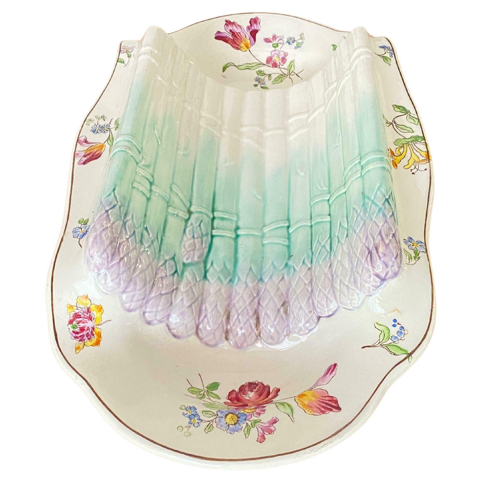 Majolica Asparagus Server Longchamps Circa 1930