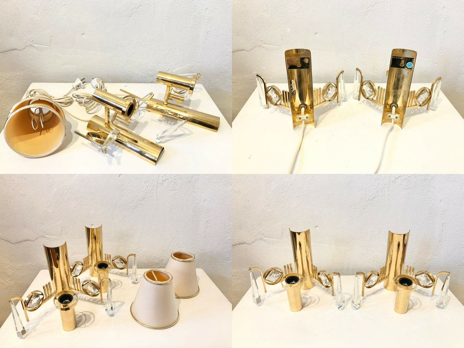 photo furniture Pair Of Golden Elegant Danish Mid Century Wall Lamps In Modernist Design With Crystal Details And Cute Shades   Design By M.P.R., Denmark
