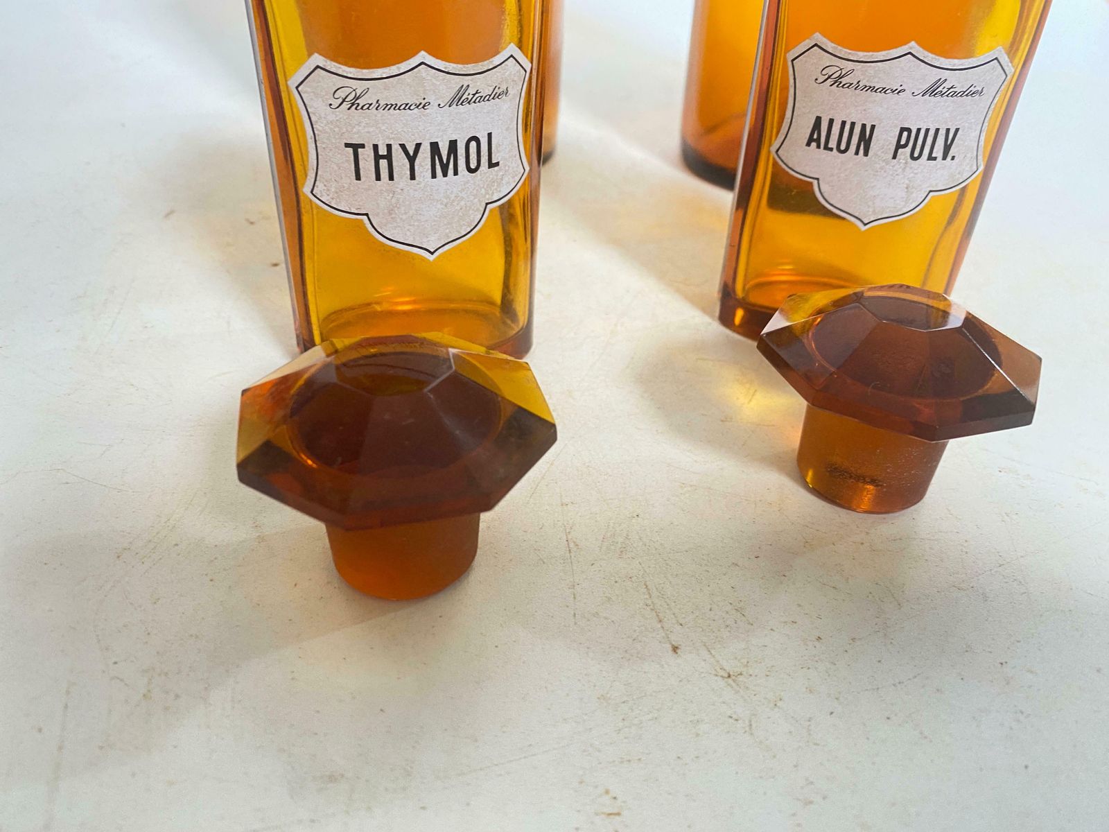 Home Decor French Cobalt Orange Pharmacy Bottles Set Of 4 Circa 20th Century photo
