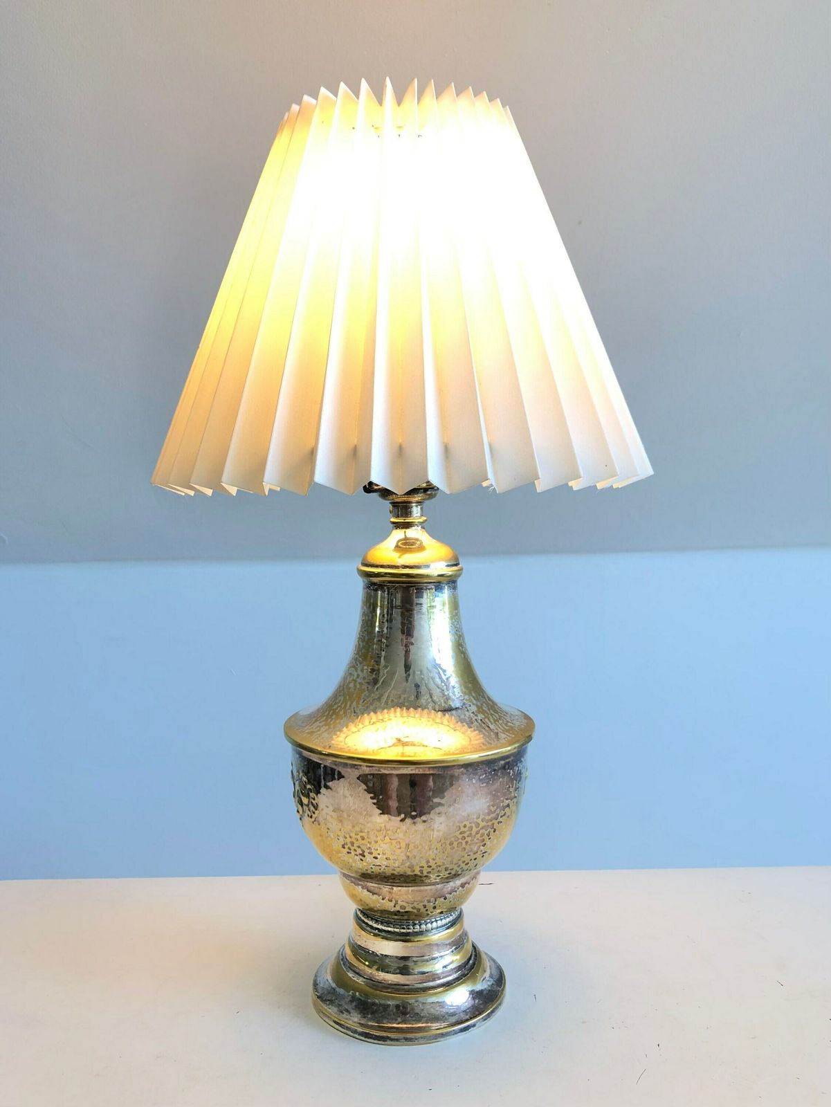 Danish Art Deco Brass And Silverplate Table Lamp In Organic Shape With Decoration And White Shade   Design By G. Traberg Sølv, Fredericia photo 245.0