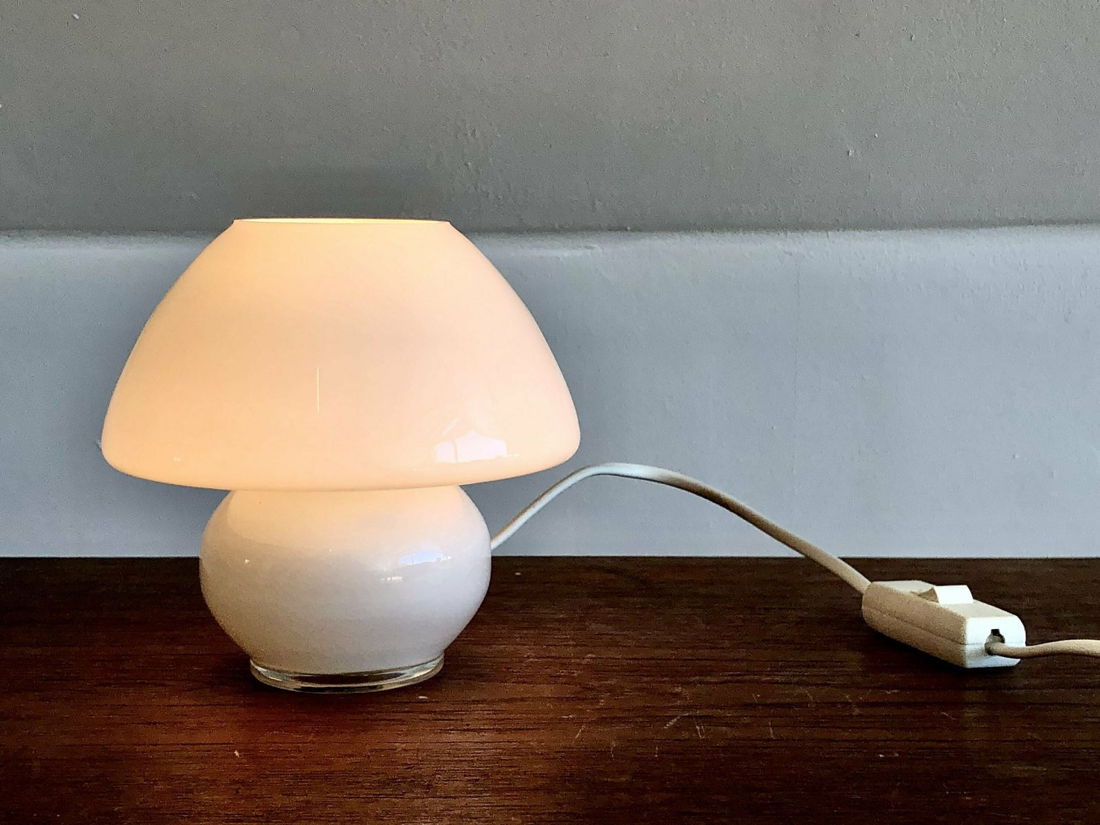 Danish Vintage Small Mushroom Mid Century Table Lamp In Minimalist White Glass With Cozy Glow   Design By Odreco Belysning photo for sale