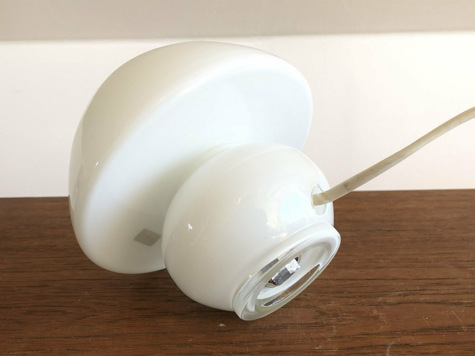 photo furniture Danish Vintage Small Mushroom Mid Century Table Lamp In Minimalist White Glass With Cozy Glow   Design By Odreco Belysning