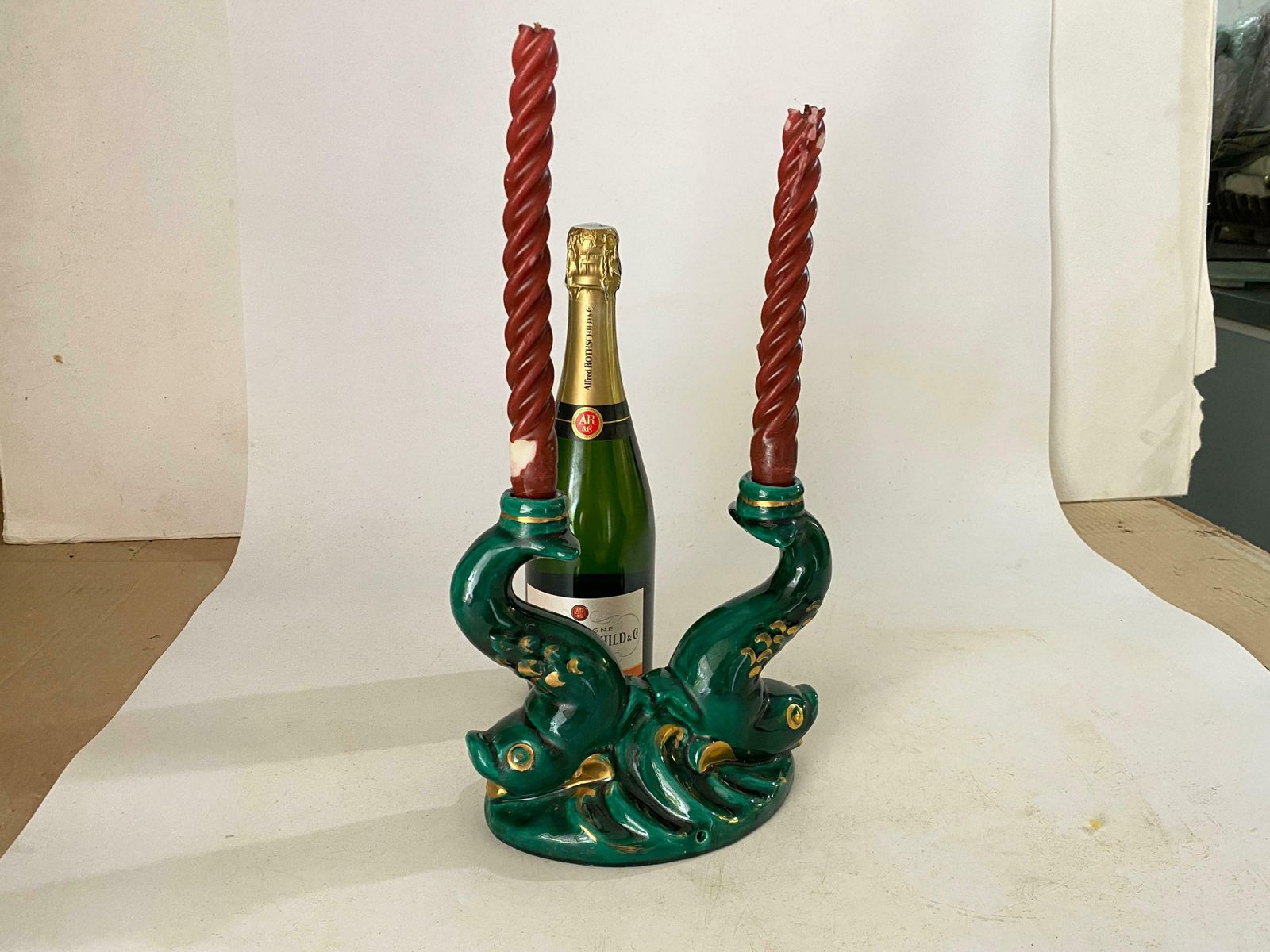 French Of Candle Holder Ceramic France 1970s With Red Old Candles photo furniture