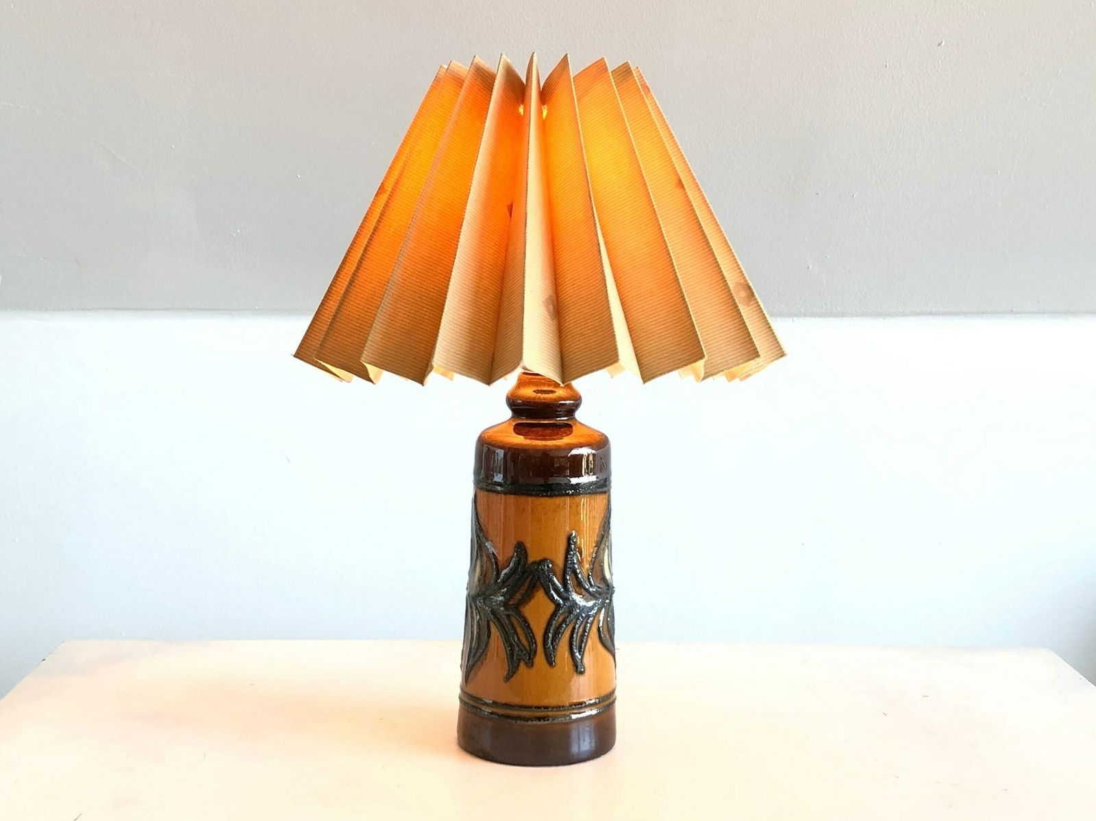 Danish Mid Century Ceramic Table Lamp With Black, Green, Beige And Brown Nuanced Glaze Decoration In Modernist Artistic Design photo furniture