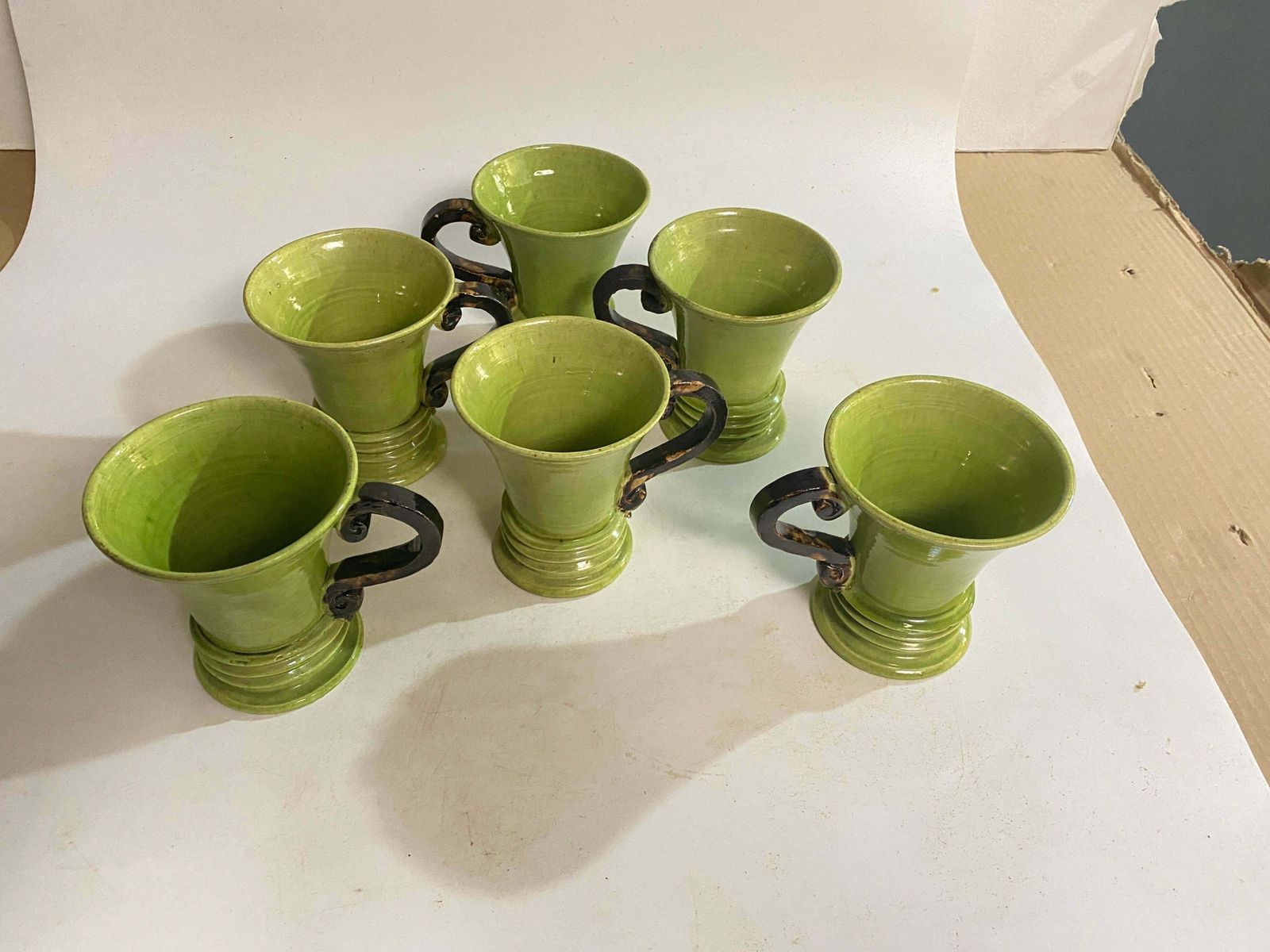 Ceramic Cups Hand Made Green And Brown Color France 20th Century photo buy