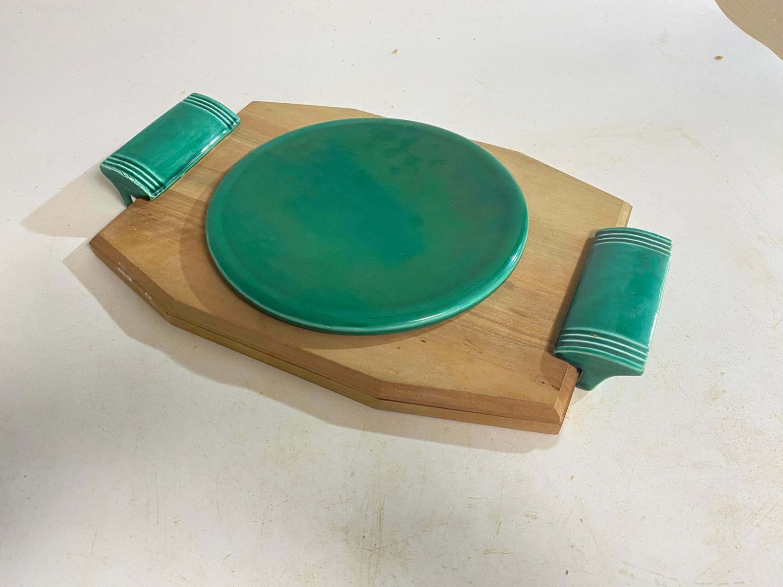 Cheese Tray In Ceramic And Wood France 1970s Brown And Green Color photo buy