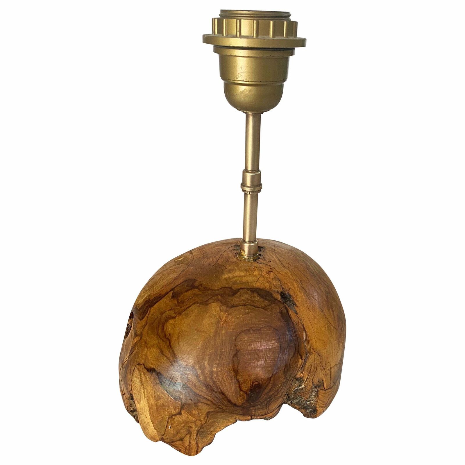 Sculptural Table Lamp Carved In An Olive Wood Block France 1950