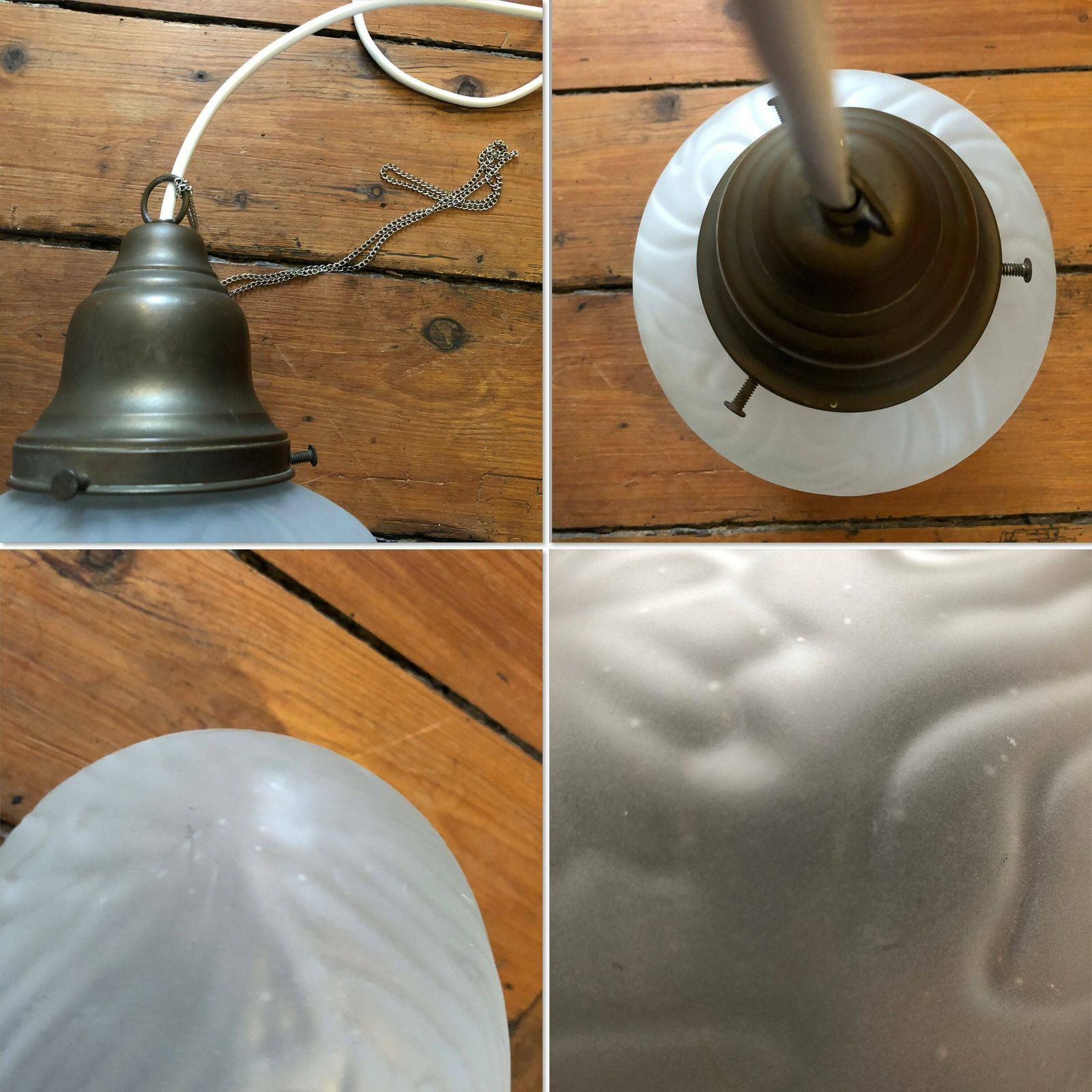 photo for sale Mid Century Danish Art Deco Style Ceiling Lamp In White Frosted Glass With Organic Flower Pattern