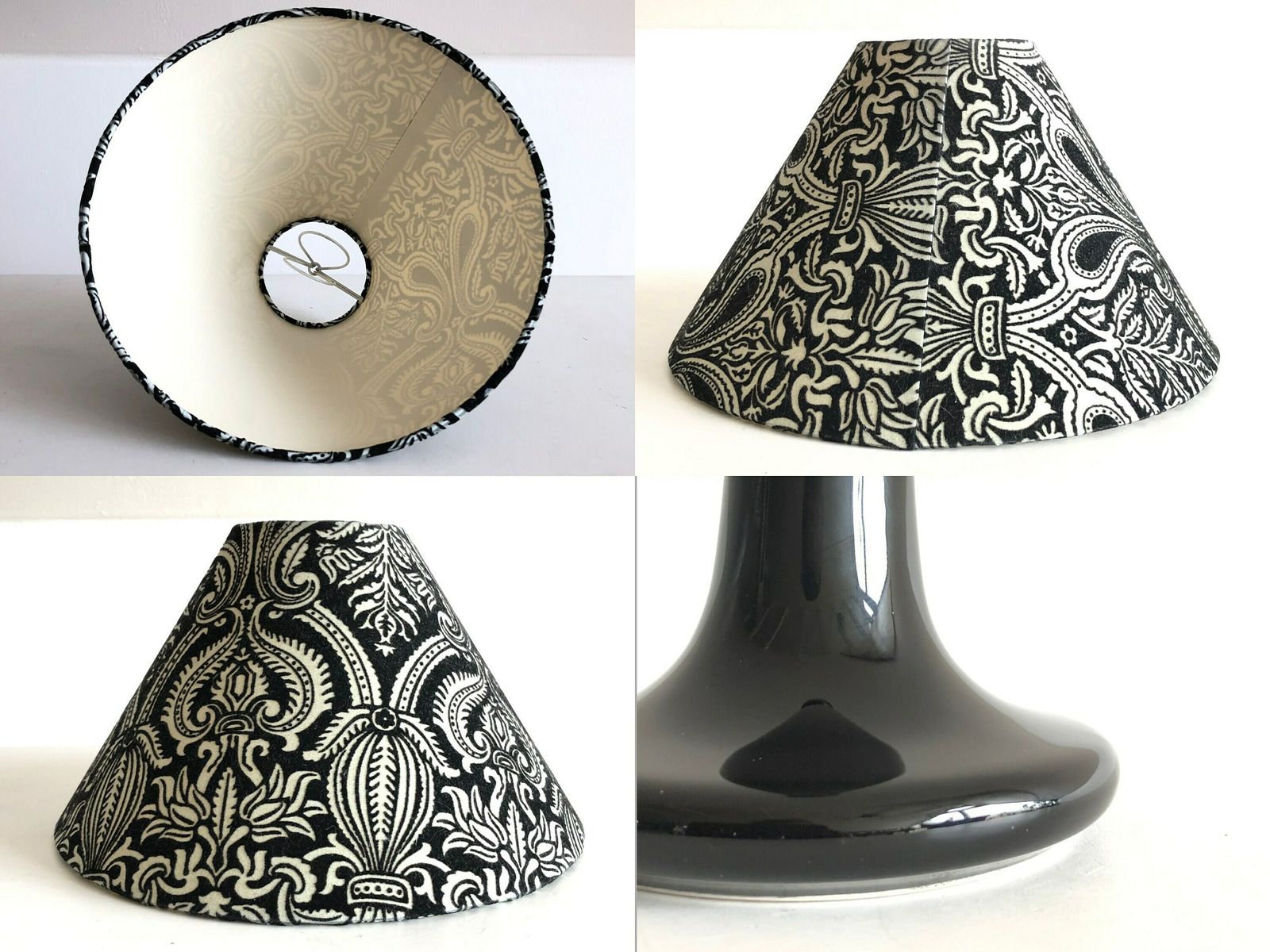 photo furniture Danish Mid Century Table Lamp In Black Glazed Ceramic Porcelain Base With Black And White Paisley Vintage Fabric Shade   Design By Laoni