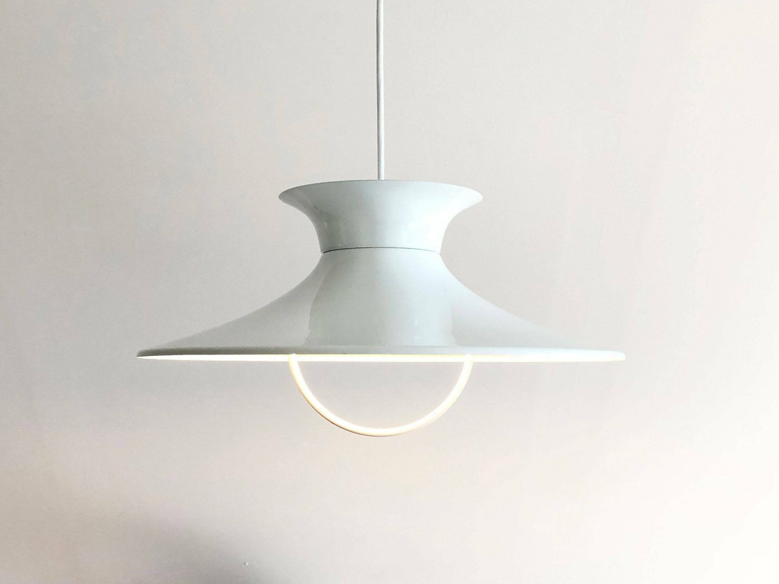 Danish Minimalist Mid Century Design Multilayer Ceiling Lamp In White Metal With Elegant Circle Hanger