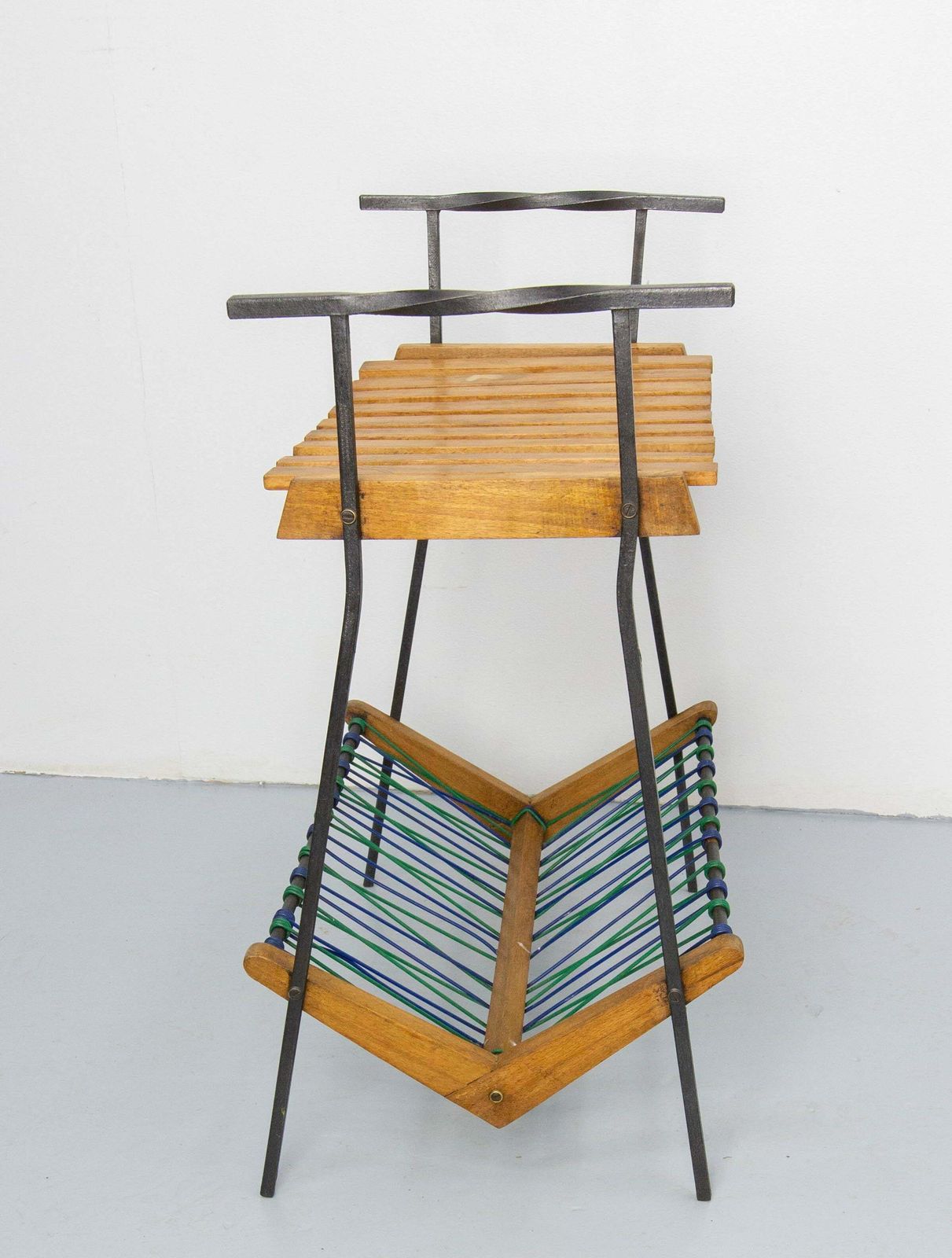 French Side Table And Magazine Rack Stand, Beech Iron & Circa 1950 photo for sale