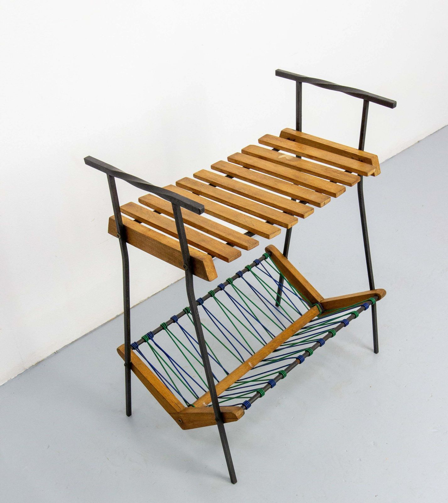 French Side Table And Magazine Rack Stand, Beech Iron & Circa 1950 photo buy