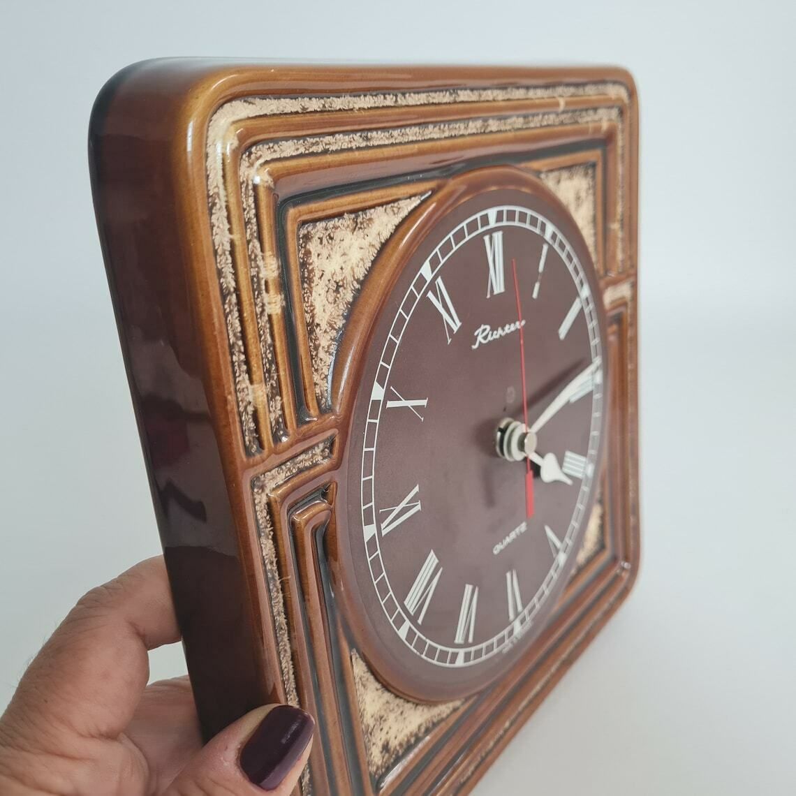 Vintage Keramische Mid Century Diehl Elektronische Wandklok, Duitsland, Jaren 70 photo vinterior