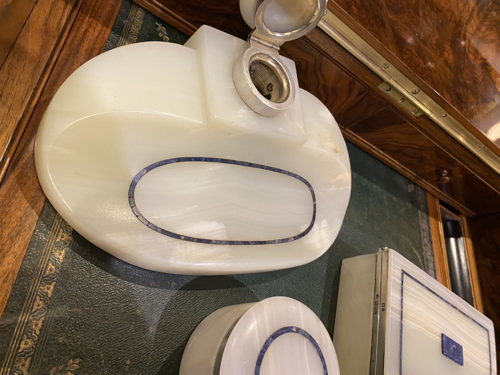 photo buy Art Deco Onyx, Lapis & Silver Desk Set, By George Betjemann For Aspreys, London, 1921