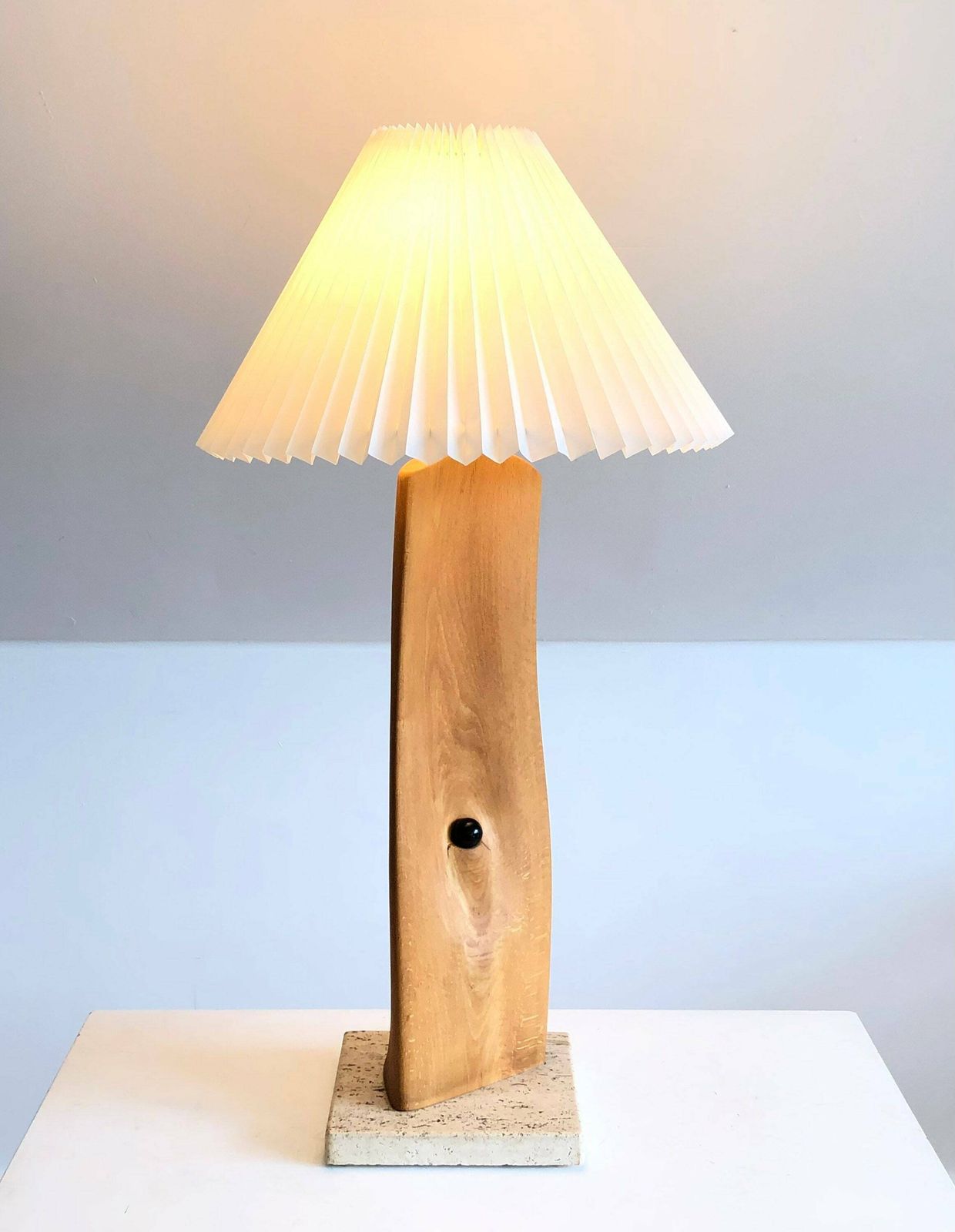 Danish Vintage Mid Century Art Table Lamp In Organic Shaped Wood And Natural Stone   Design From 1989 By Sap photo for sale