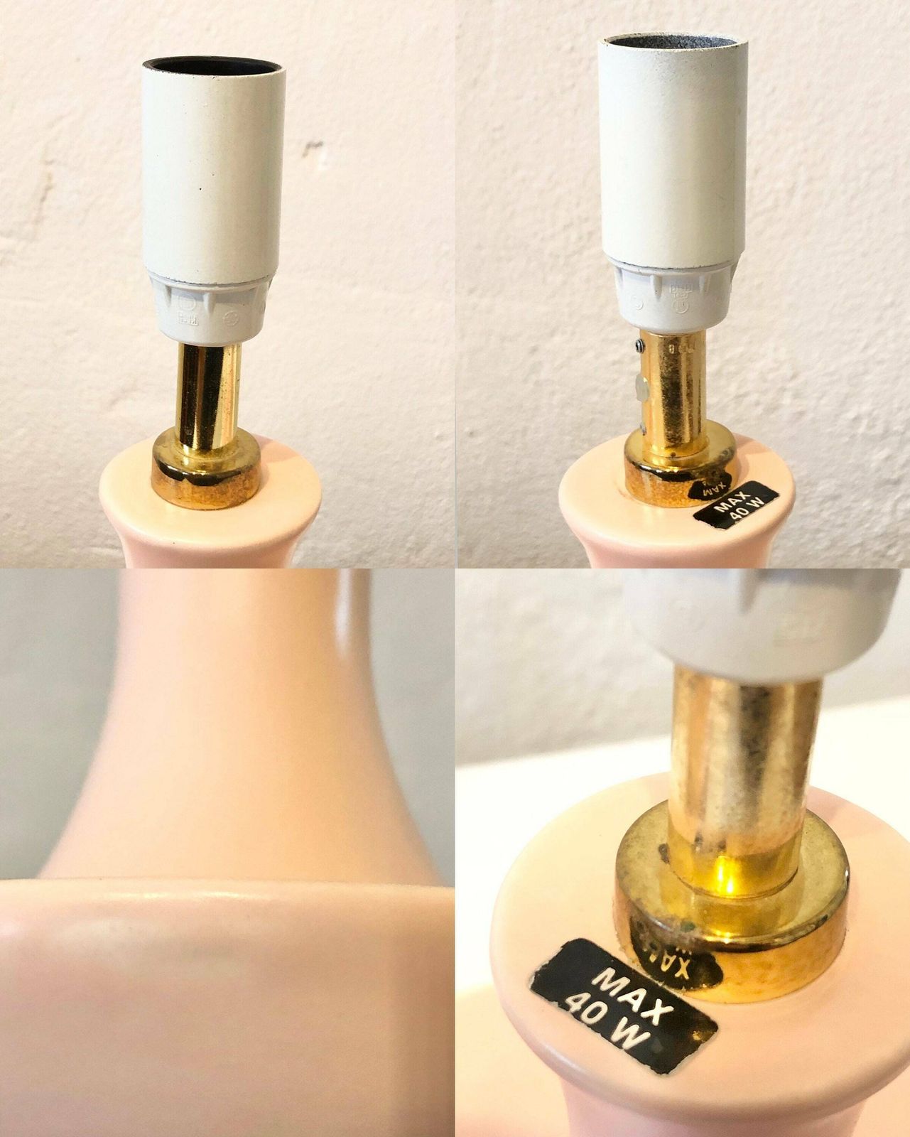 photo for sale Pair Of Mid Century Pastel Pink Table Lamps In Organic Shape And Modernist Design By Odreco