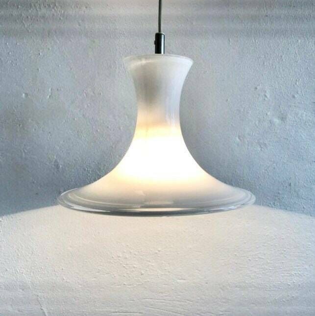 Danish Minimalist Ceiling Lamp In Modernist Shape Of White And Transparent Glass   Design From El Light