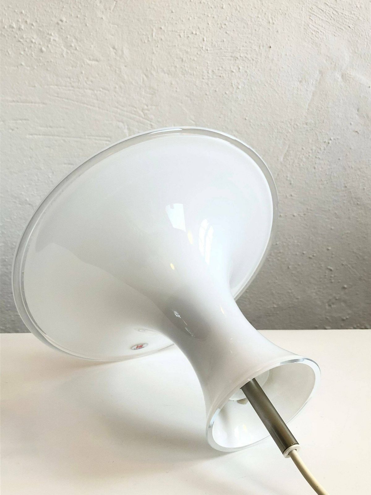 Danish Minimalist Ceiling Lamp In Modernist Shape Of White And Transparent Glass   Design From El Light photo vinterior