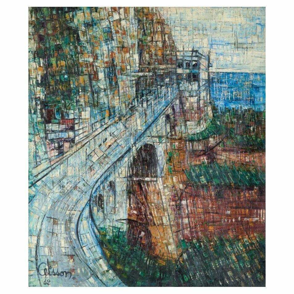 Celisson, French Artist, Futuristic Landscape. Oil On Canvas. 1962