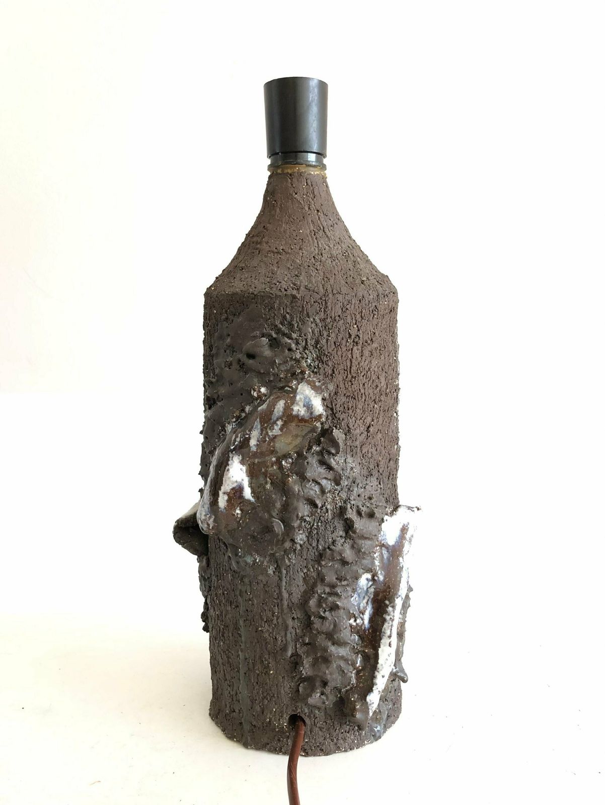 Danish Sculptural Ceramic Mid Century Table Lamp With Organic Shapes In Raw Clay With Blue And White Glaze photo furniture
