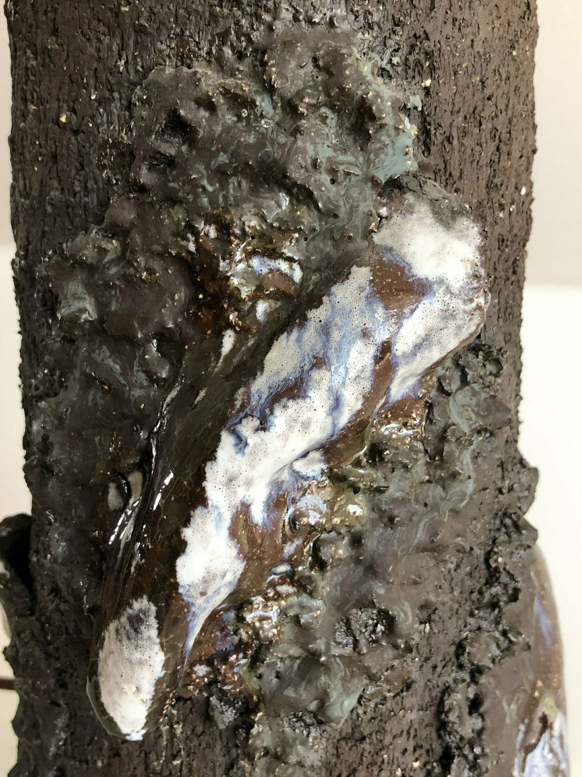 Danish Sculptural Ceramic Mid Century Table Lamp With Organic Shapes In Raw Clay With Blue And White Glaze photo for sale