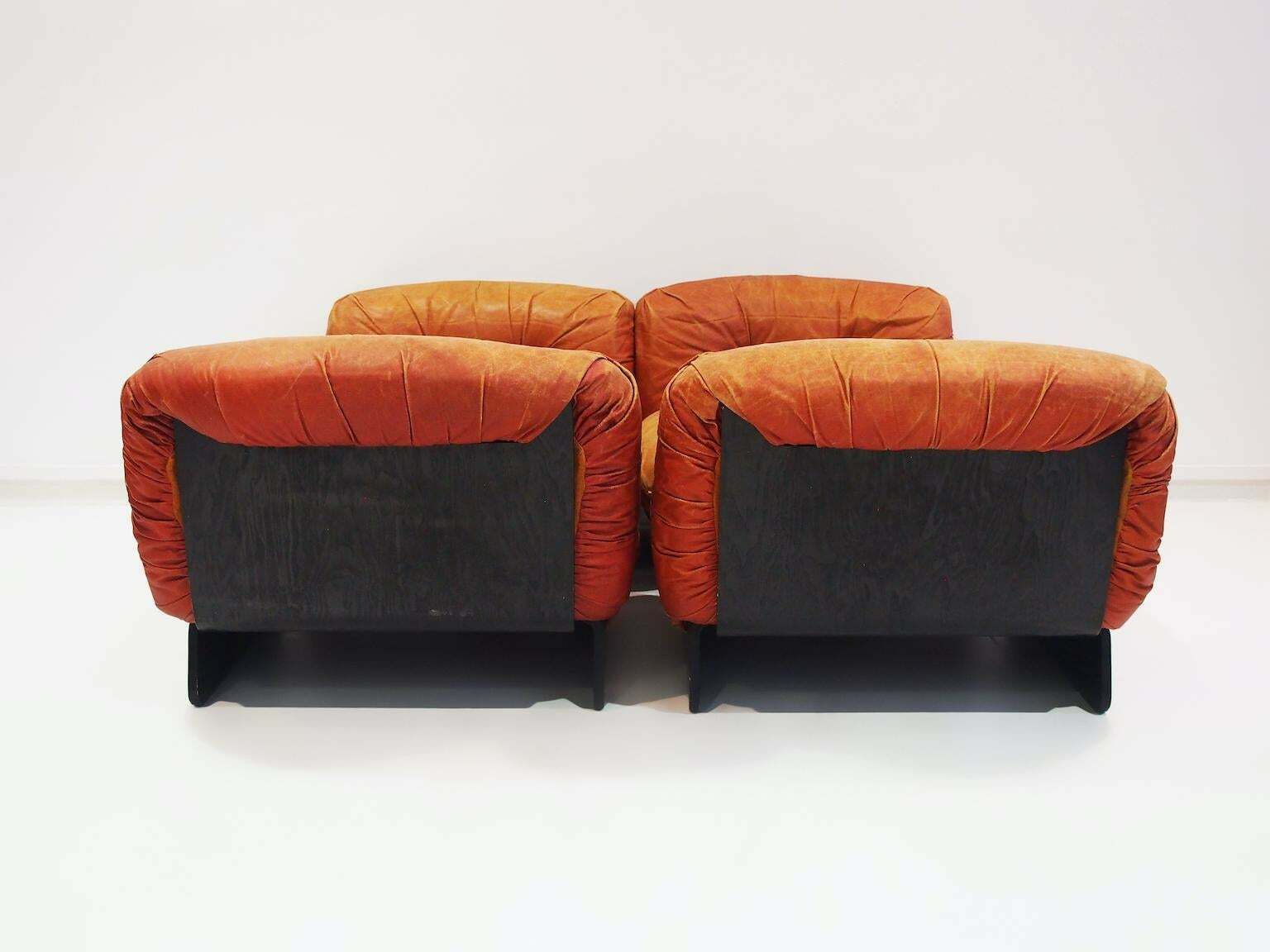 Set Of Four Giuseppe Munari Modular Lounge Chairs Upholstered In Cognac Leather photo buy
