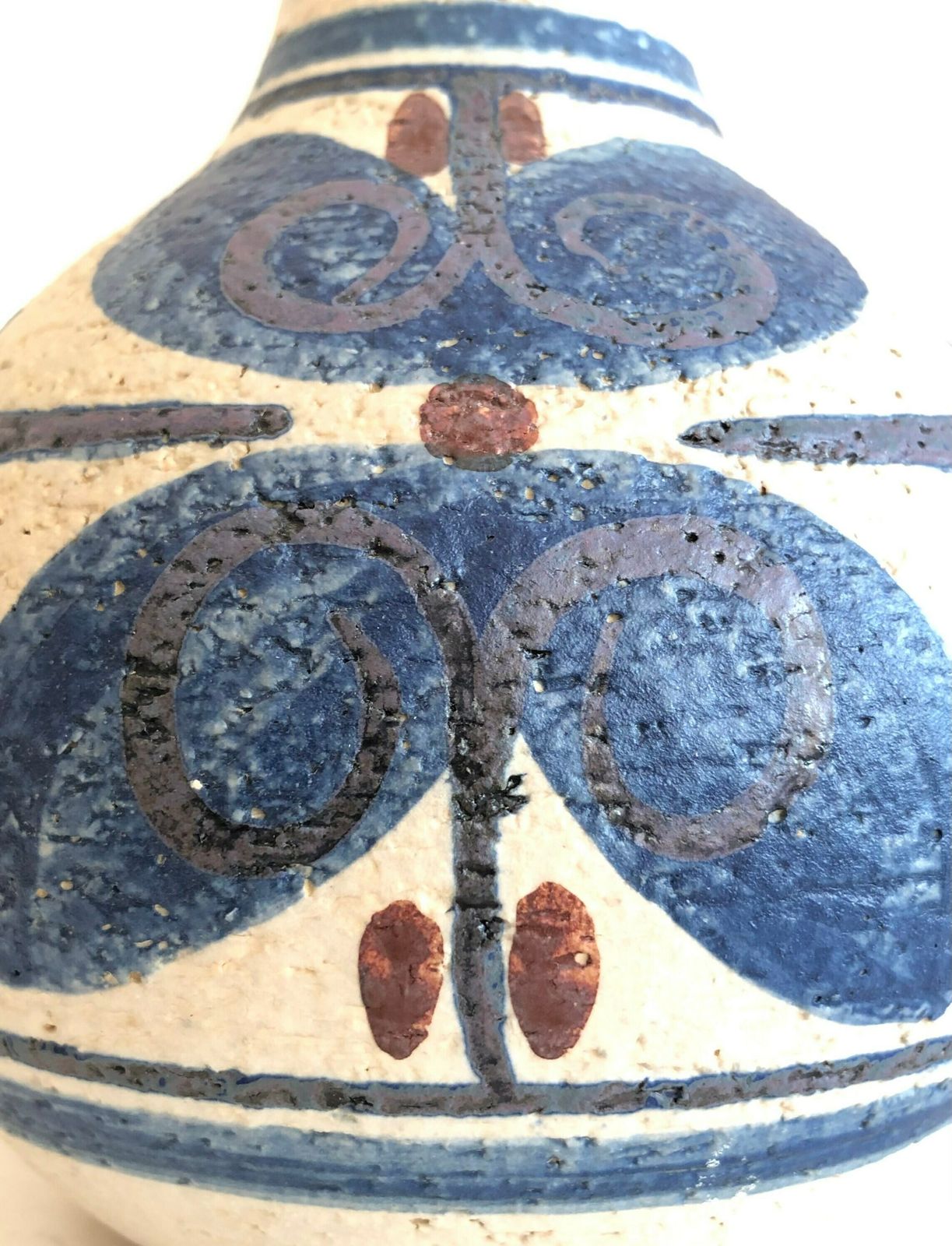 Danish Original Mid Century Modern Stoneware Table Lamp With White Glaze And Gorgeous Blue Decoration   Design By Søholm, Bornholm Denmark photo furniture