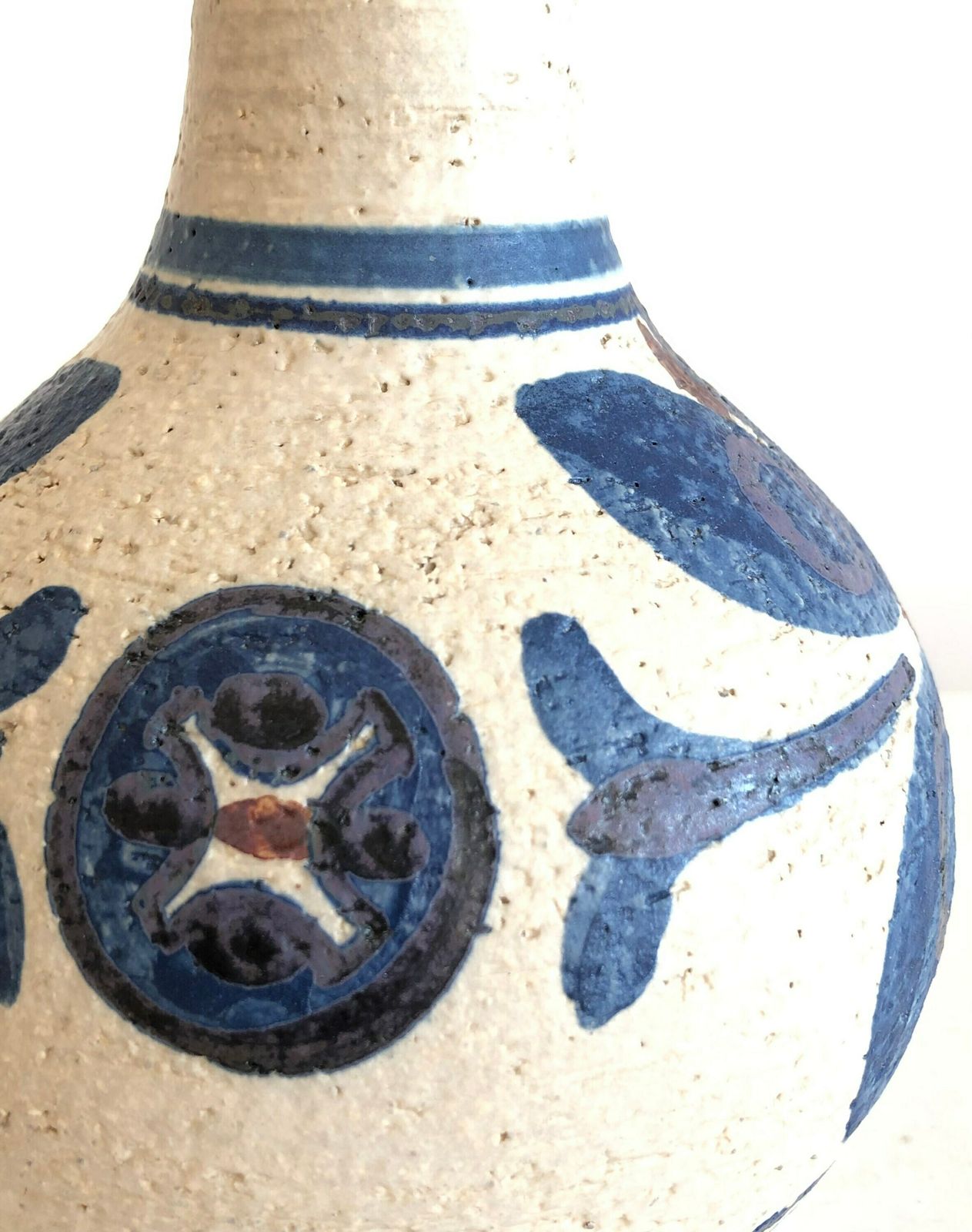 Danish Original Mid Century Modern Stoneware Table Lamp With White Glaze And Gorgeous Blue Decoration   Design By Søholm, Bornholm Denmark photo for sale