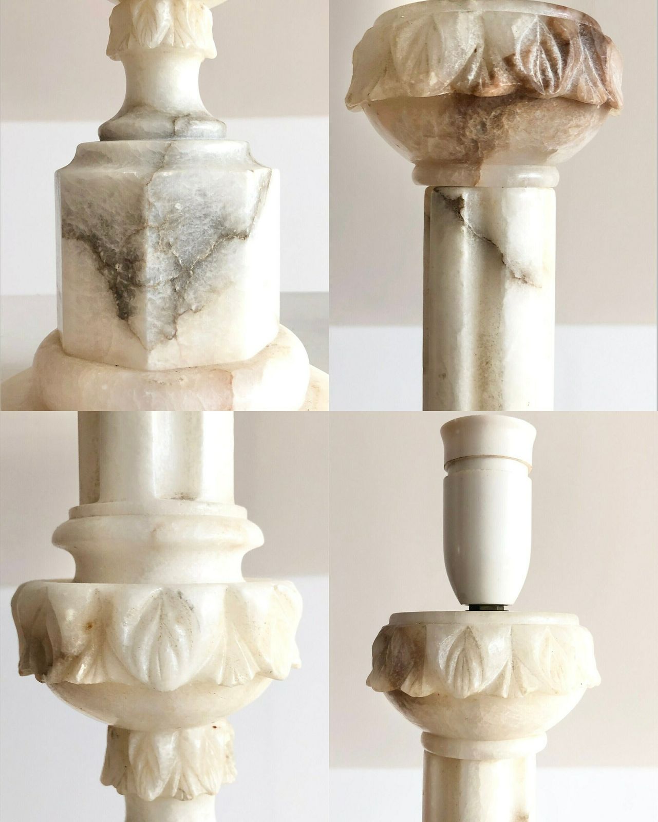 Gorgeous Large Vintage White Alabaster Empire Style Statement Table Lamp With Huge Original Le Klint Pleated Shade In White photo buy