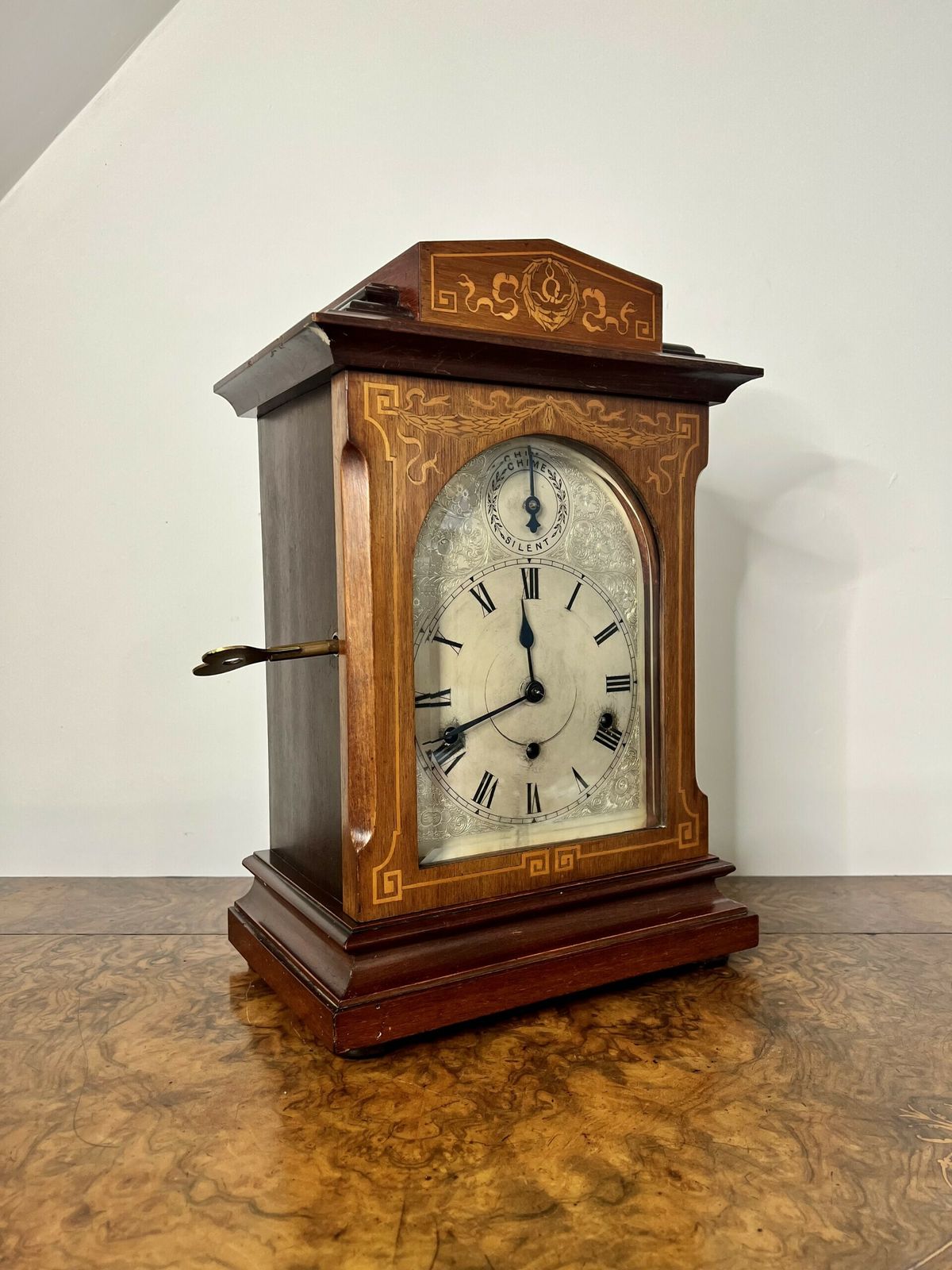 Edwardian Quality Rosewood Inlaid Chiming 8 Day Mantle Clock photo vintage