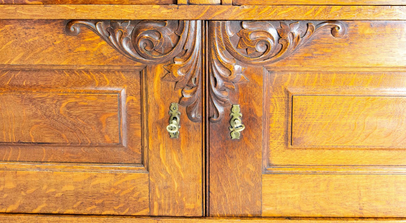 Furniture French Huge Oak & Bronze Buffet Neogothic Style Acanthus Leaves Circa 1900 photo