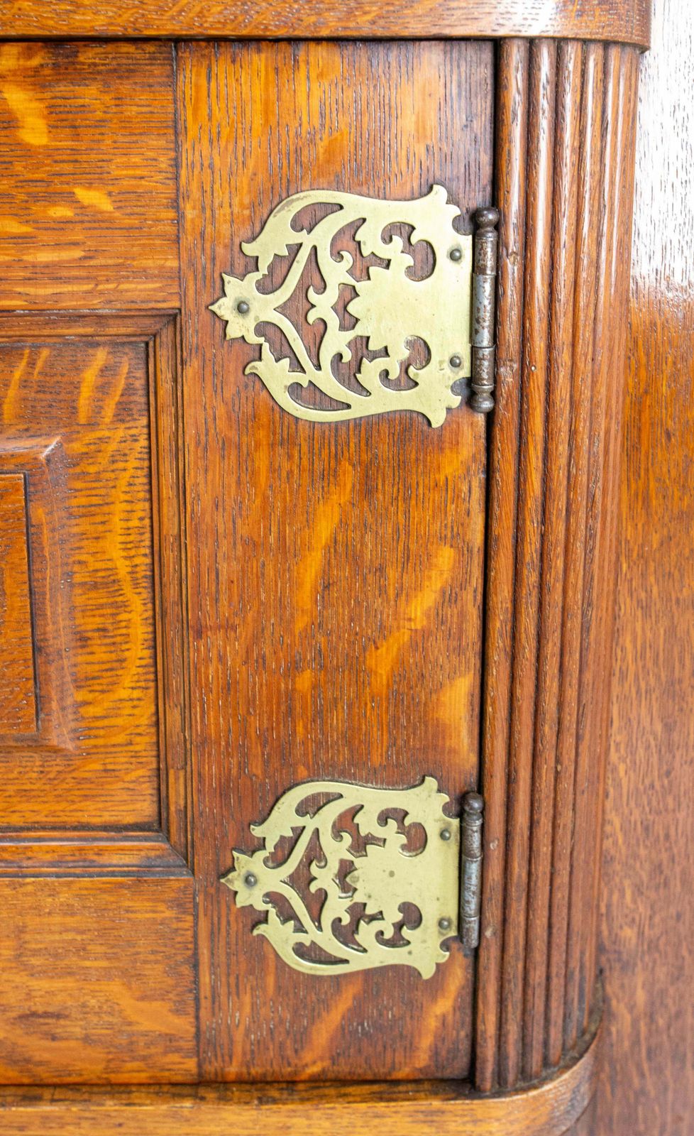 1847.0 French Huge Oak & Bronze Buffet Neogothic Style Acanthus Leaves Circa 1900 photo